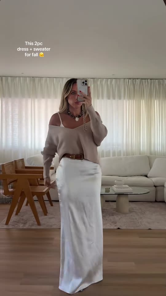 I’m still not over this one for fall!! This dress + sweater combo is so chic