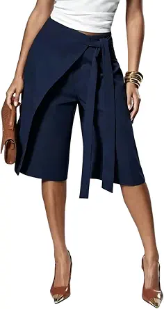 Kwunbwa Women's Wrap Capri Pants Wide Leg Side Tie Casual…