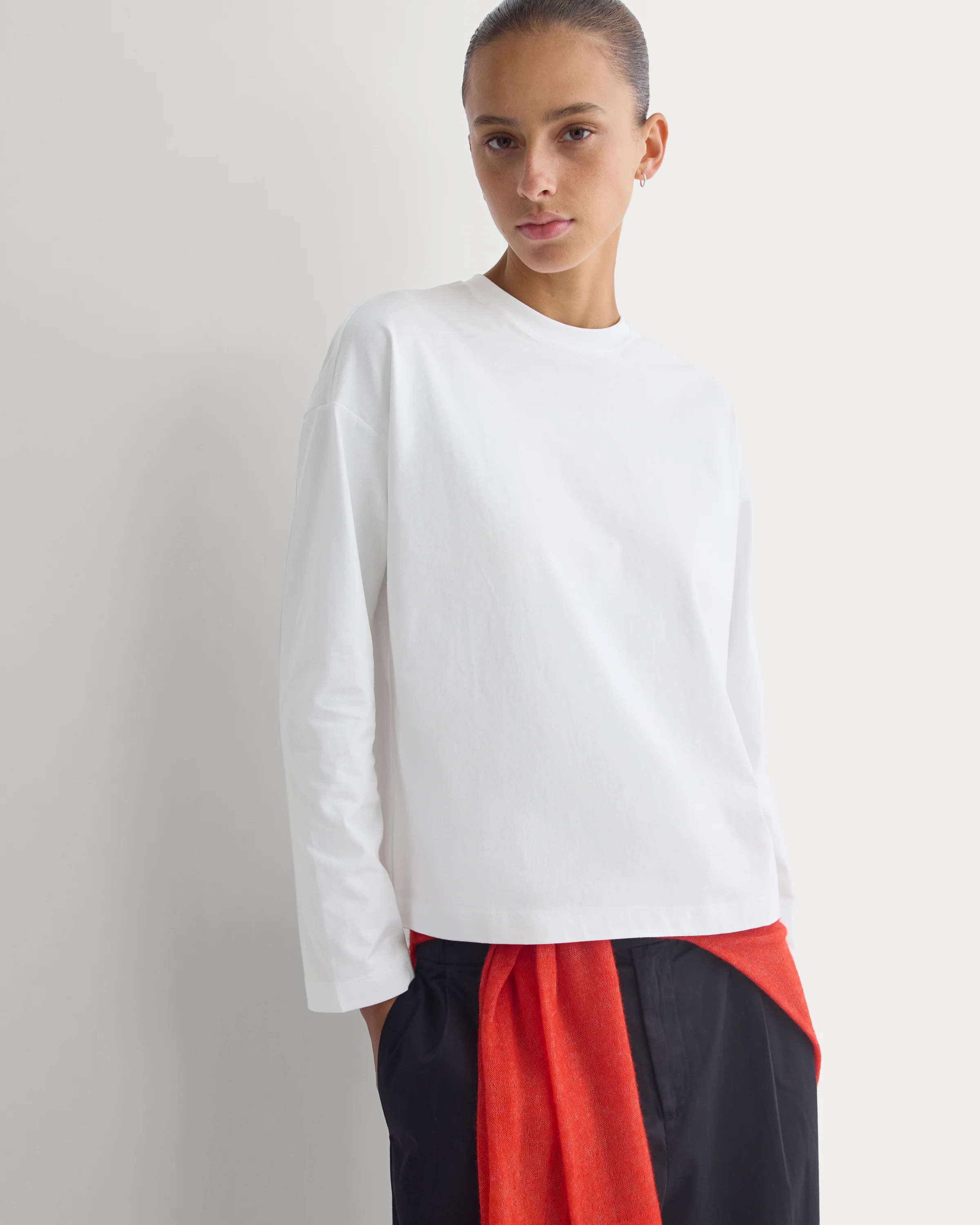 Forever Jersey Boxy Long-Sleeve Crew | White