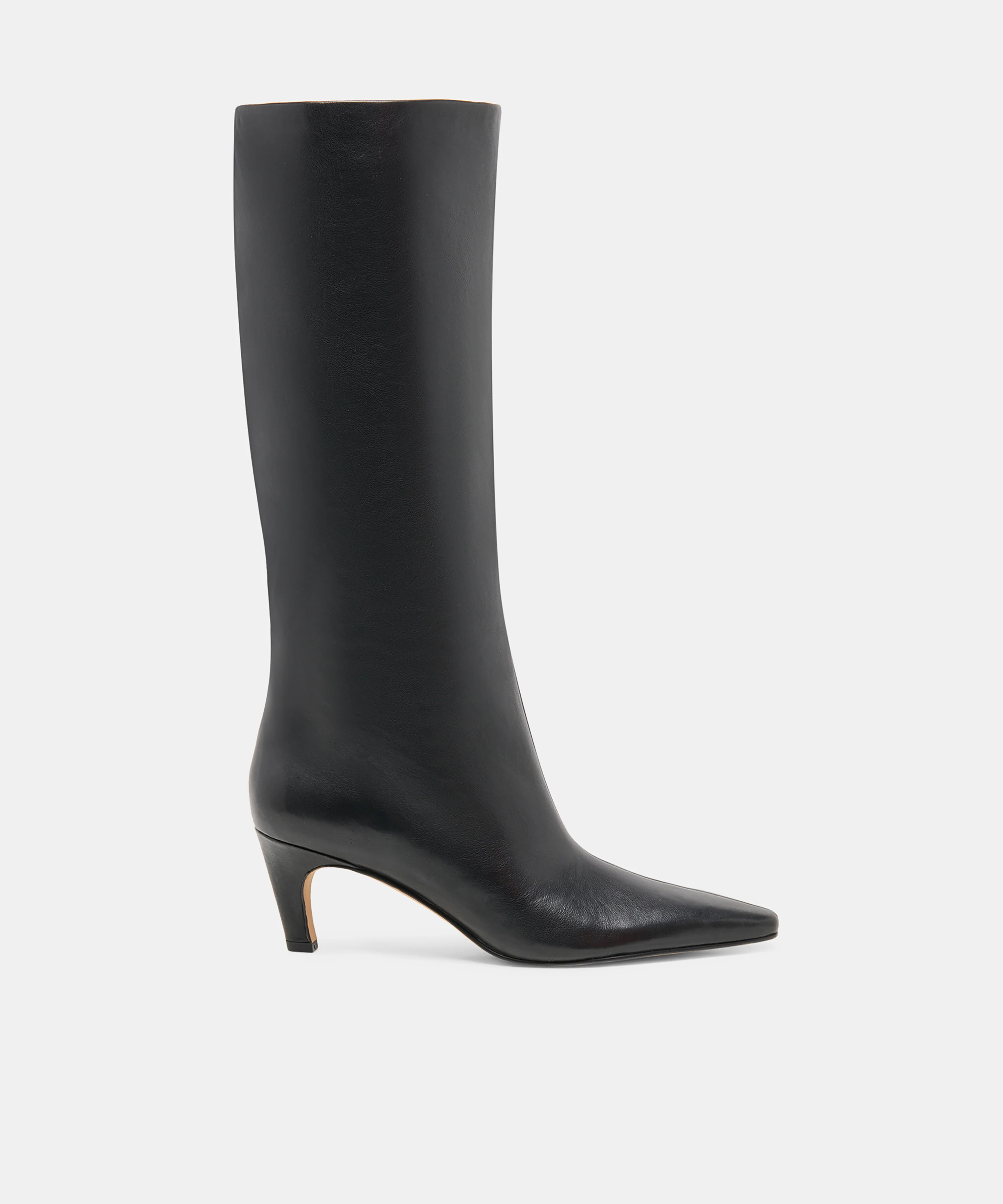 JAZMIN Black Leather Sculptural Kitten-Heel Knee-High Boots | Dolce Vita