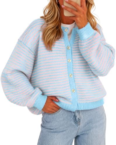 Cicy Bell Womens Striped Cardigan Sweaters Long Sleeve Button Up Knit Tops