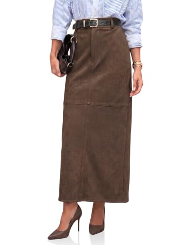 Cicy Bell Womens Suede Maxi Skirt High Waisted Slit Patchwork Pencil Skirts