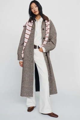 By Anthropologie Houndstooth Maxi Coat