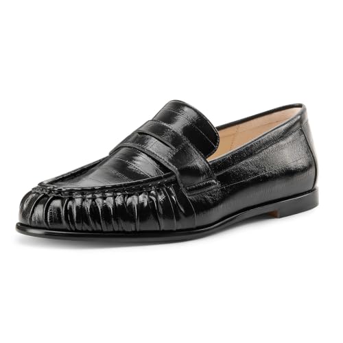 NobleOnly Penny Loafers for Women Dress Flats Shoes Black 7 M US